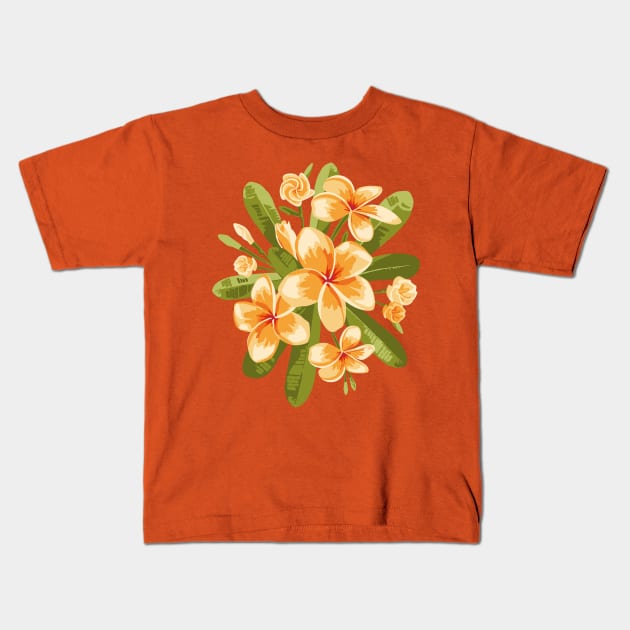 Orange Plumeria flowers Kids T-Shirt by lents